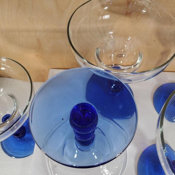 Set of 6 Libbey Glass Metropolis Blue Margarita Glasses beaded cobalt stem - Picture 7 of 11